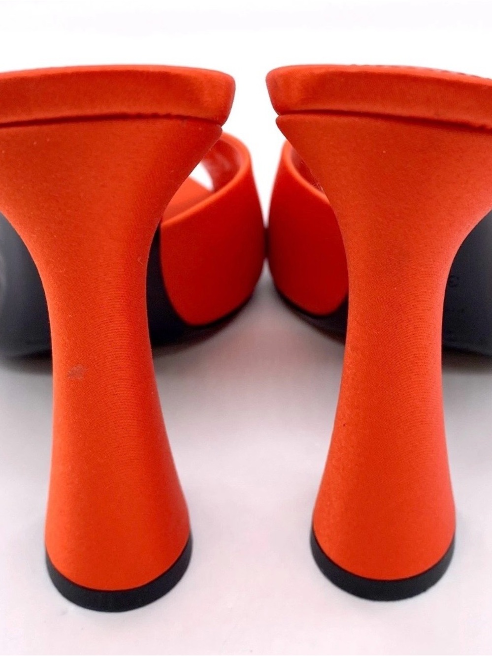 Saint Laurent Bright Orange Satin Peep-Toe Mule - Picture 8 of 8